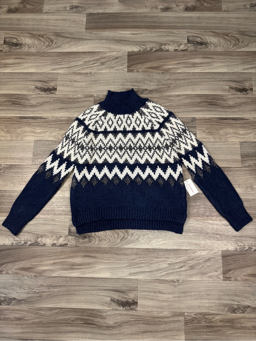 Lucky Brand Fair Isle Mock Neck in Dark Blue Heather Size XS